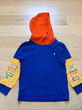 Ralph Lauren Kids Royal Blue Top with Orange Hood & Yellow Sleeves